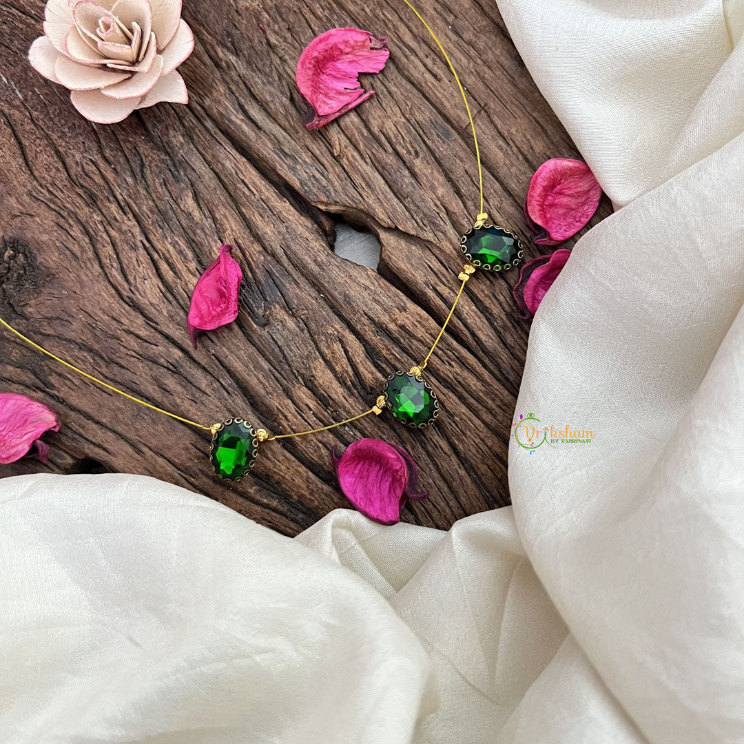 Vriksham Emerald Green Stone Pendant Invisible Chain Neckpiece-G18430