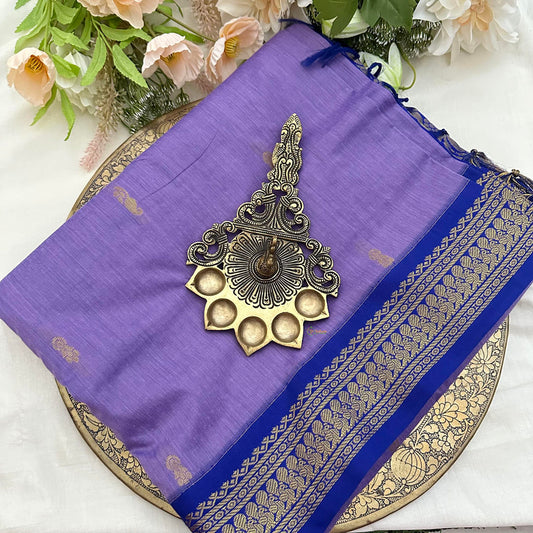 Lavender With Ink Blue Border -Kalyani Cotton Saree - VS3738