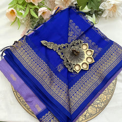 Lavender With Ink Blue Border -Kalyani Cotton Saree - VS3738