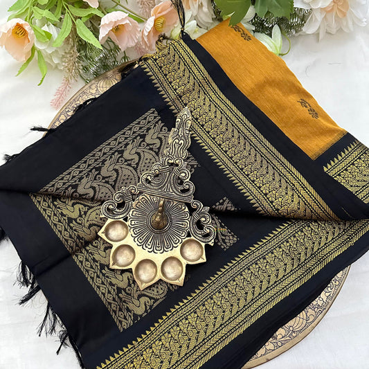 Mustard With Black Border -Kalyani Cotton Saree - VS3735