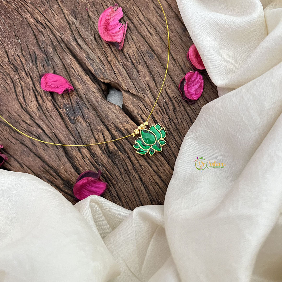 Vriksham Elegant Lotus Pendant Invisible Chain-Green-G18405