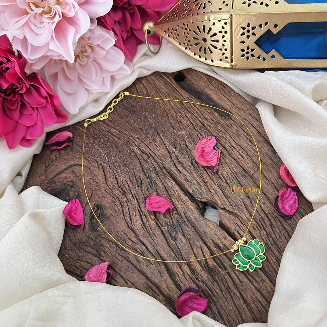 Vriksham Elegant Lotus Pendant Invisible Chain-Green-G18405