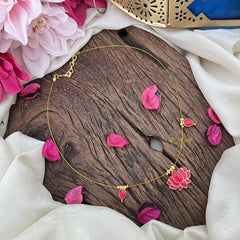 Vriksham Elegant Lotus Pendant Invisible Chain-Red-G18406