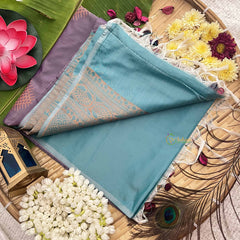 Vriksham Dusty Lavender Squared Design With Gadwal Sky Border Semi Soft Silk Saree-VS4878