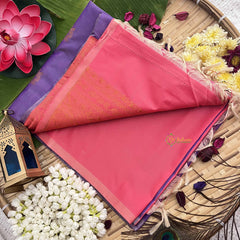 Vriksham Lavender With Tree Butta & Orange  Border Semi Soft Silk Saree-VS4888
