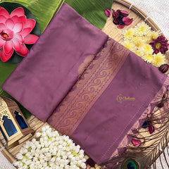 Vriksham Twilight Lavender With Golden Work Border Semi Soft Silk Saree-VS4885