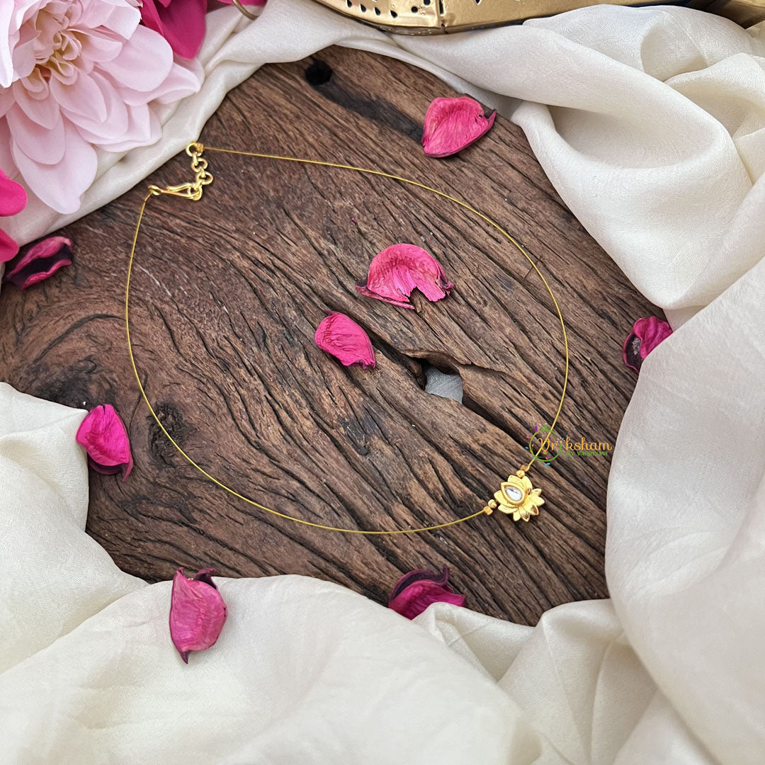 Vriksham Gold Look Alike Lotus Pendant Invisible Chain-White-G18408