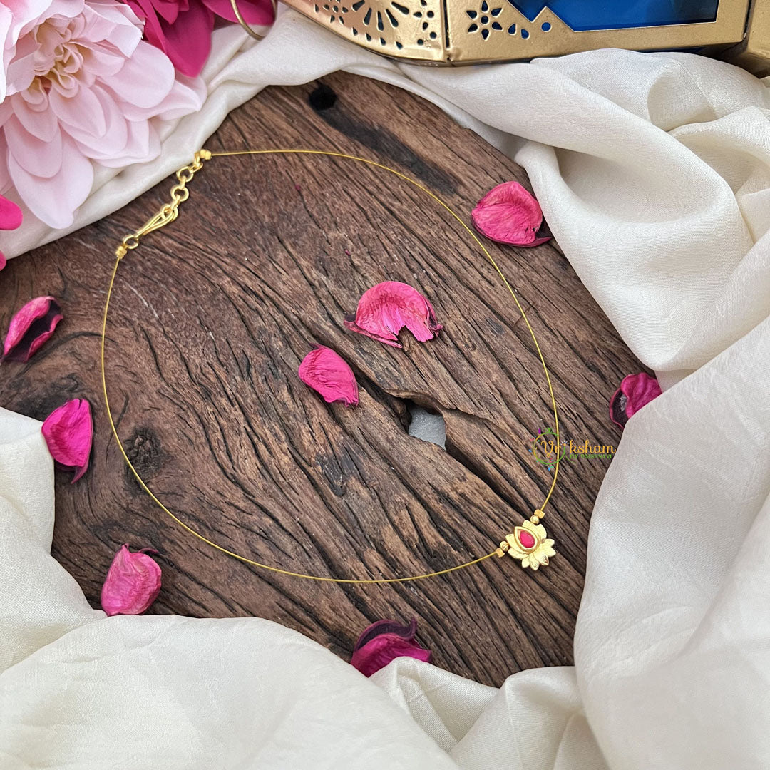 Vriksham Gold Look Alike Lotus Pendant Invisible Chain-Red-G18409