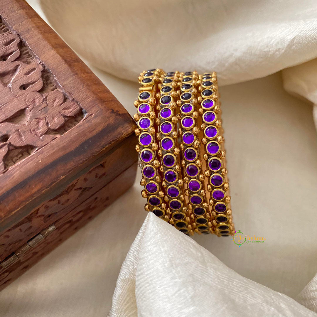 Single Line Kids Silk Thread Kundan Bangle-Purple-G12291