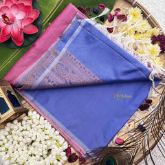 Vriksham Onion Pink Squared Design With Gadwal Blue Border Semi Soft Silk Saree-VS4875