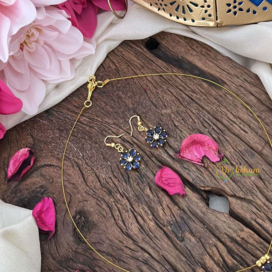 Vriksham Flower Pendant Invisible Chain Neckpiece-Blue-G18423