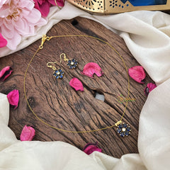 Vriksham Flower Pendant Invisible Chain Neckpiece-Blue-G18423