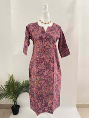 Vriksham Dusty Rose Heritage With Traditional Floral Vines Kalamkari Kurti-VS5074