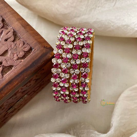 2 Line Kids Silk Thread Kundan Bangle-Pink White-G12296