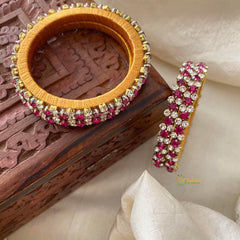 2 Line Kids Silk Thread Kundan Bangle-Pink White-G12296