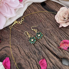 Vriksham Flower Pendant Invisible Chain Neckpiece-Green-G18424