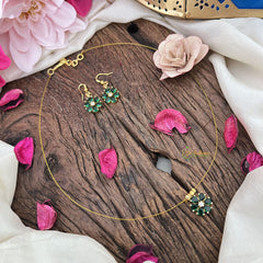 Vriksham Flower Pendant Invisible Chain Neckpiece-Green-G18424
