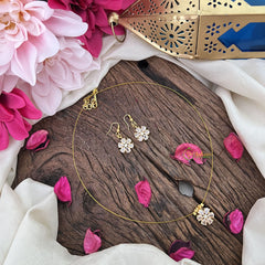 Vriksham Flower Pendant Invisible Chain Neckpiece-White-G18425