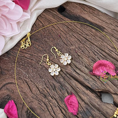Vriksham Flower Pendant Invisible Chain Neckpiece-White-G18425