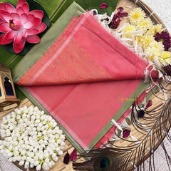 Vriksham Olive Green Squared Design With Gadwal Orange Border Semi Soft Silk Saree-VS4876