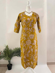 Vriksham Mustard Yellow Bird & Vine Pen Kalamkari Kurti-VS5068