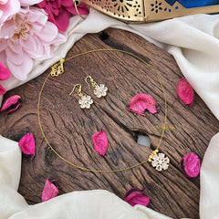 Vriksham Flower Pendant Invisible Chain Neckpiece-White-G18425