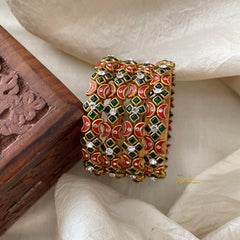 2 Line Kids Silk Thread Kundan Bangle-Red Green-G12299