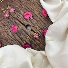 Vriksham Flower Pendant Invisible Chain Neckpiece-Pink-G18426