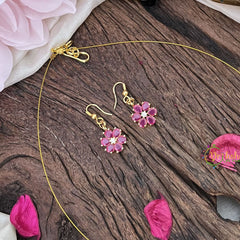 Vriksham Flower Pendant Invisible Chain Neckpiece-Pink-G18426