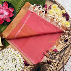 Vriksham Golden Orange Squared Design With Gadwal  Orange Border Semi Soft Silk Saree-VS4882