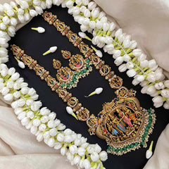 Vriksham Antique Gold  Perumal Kalynam Long Neckpiece-Green Bead & Pearls-G21537