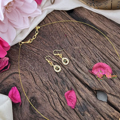 Vriksham 3 Tear Drop Pendant Invisible Chain Neckpiece-White Green-G18431