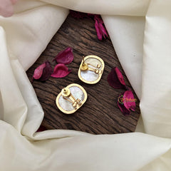 Vriksham Floral & Dual Parrot Natural Jadau Stone Studs-White-G16108