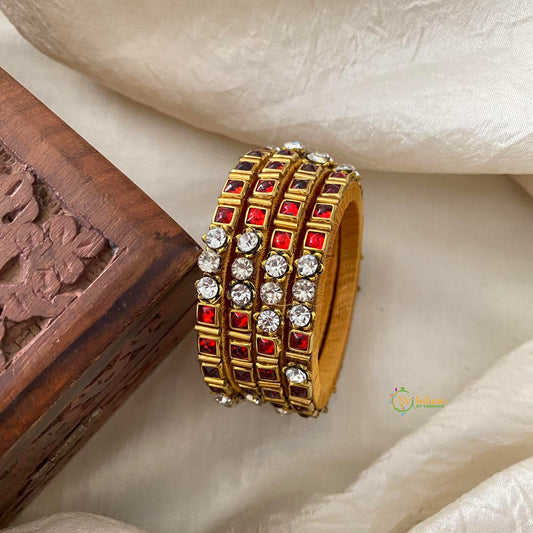 Single Line Kids Silk Thread Kundan Bangle-Red White-G12288