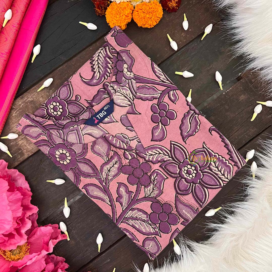 Vriksham Dusty Rose Heritage With Traditional Floral Vines Kalamkari Kurti-VS5074