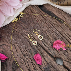 Vriksham 3 Tear Drop Pendant Invisible Chain Neckpiece-White Red-G18434