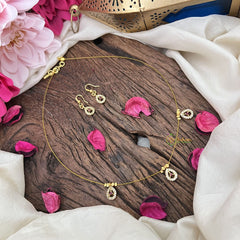 Vriksham 3 Tear Drop Pendant Invisible Chain Neckpiece-White Red-G18434
