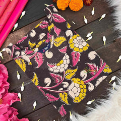 Vriksham Vintage Charcoal Black Floral Mustard Yellow Kalamkari Kurti-VS5072