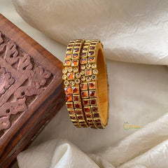 2 Line Kids Silk Thread Kundan Bangle-Square-Brown-G12300