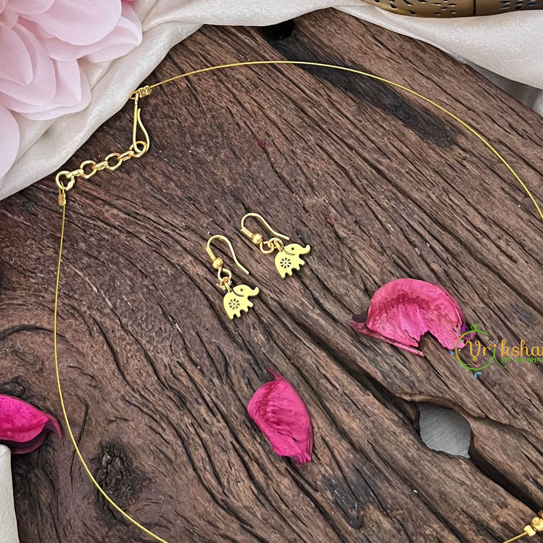 Vriksham Gold Look Alike 3 Elephant Pendant Invisible Chain-G18418