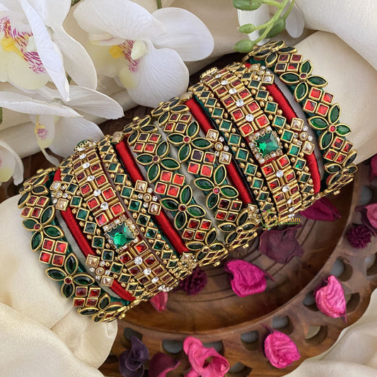 Vriksham Silk Thread Kundan Bridal Bangle Set-Red & Green-G16246