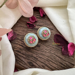 Vriksham Premium Round Natural Jadau Stone Studs-Sea Blue-G16104