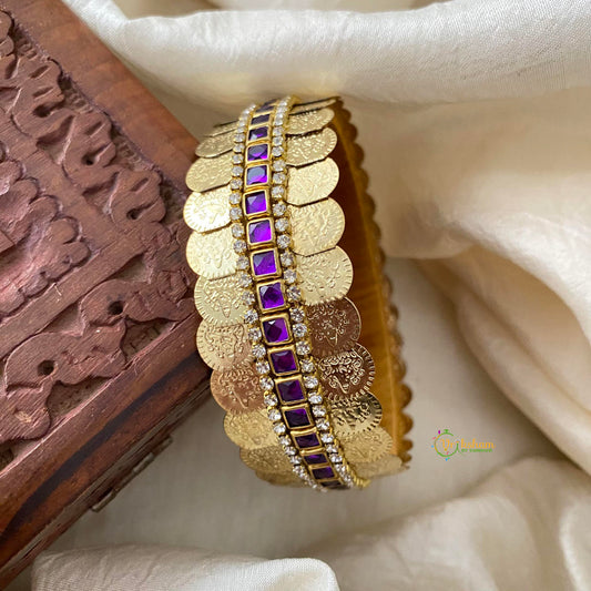 Lakshmi Coin Silk Thread Kundan Kada Bangle-Purple-Square-G12224