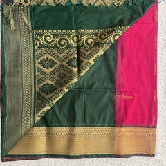Vriksham Deep Pink With Peacock Golden Butta & Zari Work Green Border Semi Soft Silk Saree-VS4893