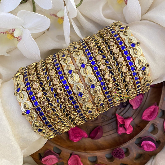 Vriksham Silk Thread Kundan Bridal Bangle Set-Coin-Royal Blue-G16245