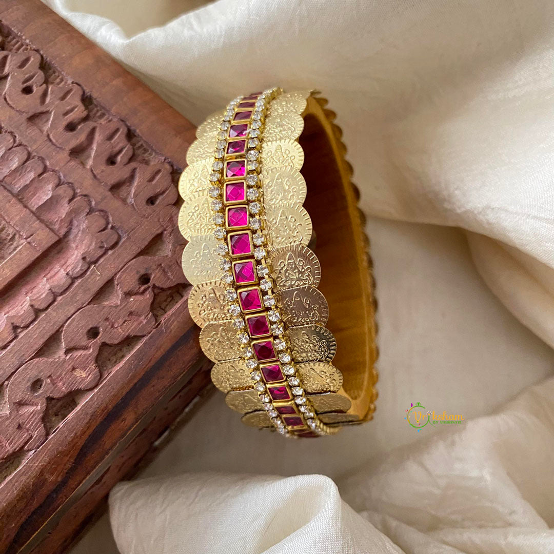 Lakshmi Coin Silk Thread Kundan Kada Bangle-Pink-Square-G12221