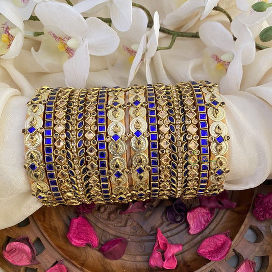 Vriksham Silk Thread Kundan Bridal Bangle Set-Coin-Royal Blue-G16245