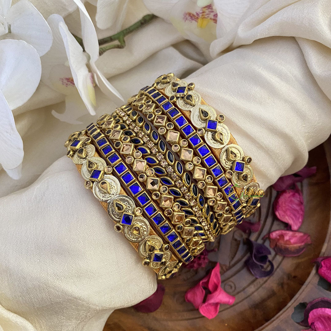 Sky Blue Royal Blue And Thread Bangles Blue Colour Vriksham Silk