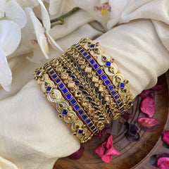 Vriksham Silk Thread Kundan Bridal Bangle Set-Coin-Royal Blue-G16245