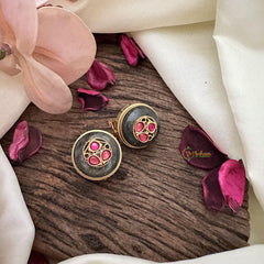 Vriksham Premium Round Natural Jadau Stone Studs-Grey-G16106